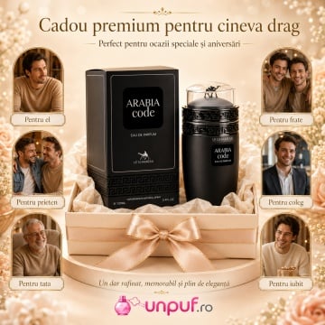 Parfum Arăbesc Le Chameau Arabia Code EDP 100 ml Bărbați, Inspirat Armani Code, Aromă Oriental Ambrată cu Citrice, Condimente, Șofran, Rășini, Flori Albe, Cedru, Ambră, Mosc și Vanilie - Img 7