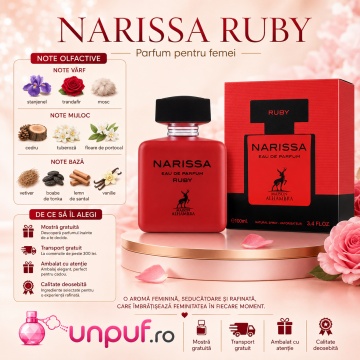 Parfum Arăbesc Narissa Ruby Maison Alhambra EDP 100 ml Damă, Inspirat Narciso Rouge, Aromă Lemnos Floral Mosc cu Mosc, Stânjenel, Trandafir, Cedru, Floare de Portocal, Tuberoză, Tonka, Santal, Vanilie și Vetiver - Img 7