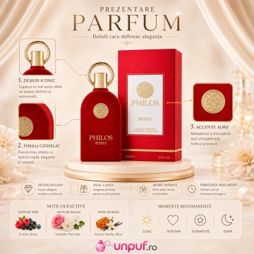 Parfum Arăbesc Philos Rosso Maison Alhambra EDP 100 ml Unisex, Inspirat Baccarat Rouge 540, Aromă Oriental Florală cu Note Verzi, Șofran, Trandafir, Paciuli, Cedru, Mosc și Vanilie - Img 3