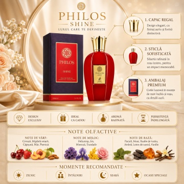 Parfum Arăbesc Philos Shine Maison Alhambra EDP 100 ml Unisex, Inspirat Maraschino Sospiro, Aromă Floral Fructată cu Cireșe, Migdală Amară, Căpșună, Măr, Piersică, Heliotrop, Iris, Mimoză, Trandafir, Paciuli, Santal, Tonka, Mosc, Ambră și Vanilie - Img 3