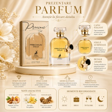 Parfum Arăbesc Precious Gold Maison Alhambra EDP 80 ml Damă, Inspirat Perfect Intense Marc Jacobs, Aromă Oriental Florală cu Iasomie, Narcisă, Migdal și Lemn de Santal - Img 3