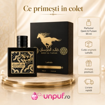 Parfum Arăbesc Qaed Al Fursan Lattafa 90 ml, Apă de Parfum Bărbat, Aromă Oriental Lemnoasă cu Ananas, Șofran, Iasomie, Balsam de Brad, Oud, Ambră și Note Lemnoase - Img 4