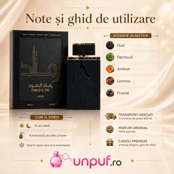 Parfum Arăbesc Ramaad Al Oud Lattafa EDP 100 ml Bărbat, Inspirat Kobraa, Aromă Oriental Aromatică cu Iarbă, Note Verzi, Cardamom, Piper, Lemn de Agar Oud și Mosc - Img 9