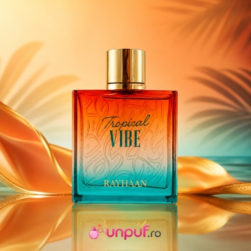 Parfum Arăbesc Rayhaan Tropical Vibe EDP 100 ml pentru Bărbați, Aromă Caldă Tropicală, Vanilată și Ambrată - Img 2