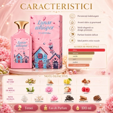 Parfum Arăbesc V.V. Love Lunar Whisper Eau de Parfum 100 ml, Damă, Inspirat din Yum Pistachio Gelato Kayali, Aromă Dulce și Gourmand - Img 2