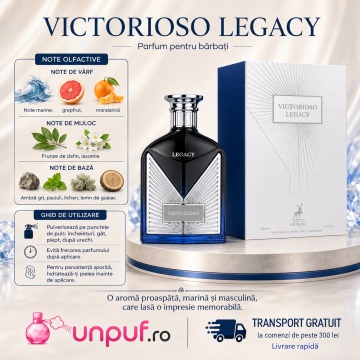 Parfum Arăbesc Victorioso Legacy Maison Alhambra EDP 100 ml Bărbat, Inspirat Invictus Legend Paco Rabanne, Aromă Lemnos Acvatică cu Note Marine, Grepfrut, Mandarină, Frunze de Dafin, Iasomie, Ambră Gri, Lemn de Guaiac, Lichen și Paciuli - Img 9