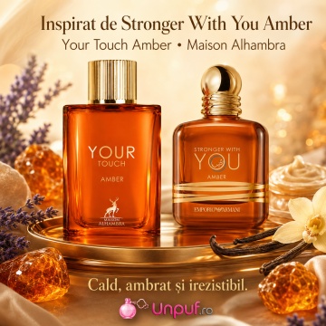 Parfum Arăbesc Your Touch Amber Maison Alhambra EDP 100 ml Bărbat, Inspirat Stronger With You Amber Giorgio Armani, Aromă Oriental Fougère cu Lavandă, Ambră, Cardamom, Rășină Benzoică, Scorțișoară, Vanilie și Nuci Caramelizate - Img 8