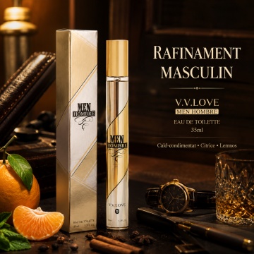 Parfum Bărbat Men Hombre 35 ml V.V. Love, Apă de Toaletă, Inspirat de 1 Million Rabanne, Aromă Cald Condimentată cu Mandarină Sângerie, Grapefruit, Mentă, Scorțișoară, Trandafir, Ambră, Pielărie, Note Lemnoase și Paciuli Indian - Img 5