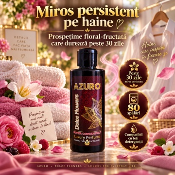 Parfum Concentrat pentru Rufe Azuro Dolce Flowers, până la 80 Spălări, Aromă Florală Intensă, pentru Spălare Automată și Manuală, 200 ml - Img 2