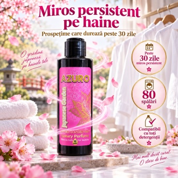 Parfum Concentrat pentru Rufe Azuro Japanese Garden, până la 80 Spălări, Aromă Florală și Fresh, pentru Spălare Automată și Manuală, 200 ml - Img 2