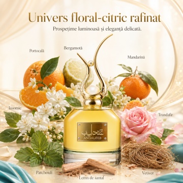 Parfum Damă Andaleeb Asdaaf, Eau de Parfum 100 ml, Floral Citric, Iasomie, Trandafir, Patchouli, Lemn de Santal și Vetiver - Img 10