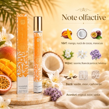 Parfum Damă Arăbesc Golden Horizon 35 ml V.V. Love, Apă de Toaletă, Inspirat de Yara Tous Lattafa, Aromă Tropicală Dulce cu Mango, Nucă de Cocos, Maracuia, Iasomie, Vanilie și Mosc - Img 7