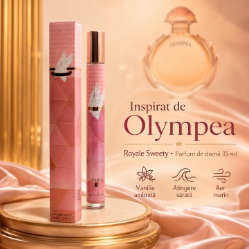 Parfum Damă Royal Sweety 35 ml V.V. Love, Apă de Toaletă, Inspirat de Olympéa Intense Rabanne, Aromă Dulce Ambrată cu Vanilie Sărată, Note Marine, Floare de Portocal, Piper Alb și Chihlimbar - Img 3