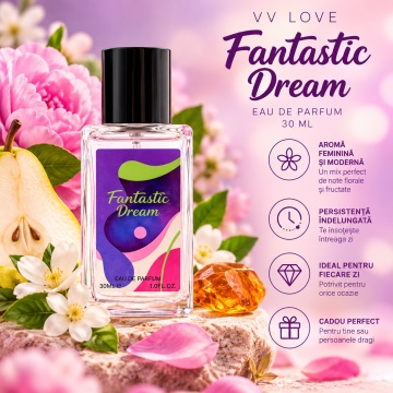 Parfum Dama VV Love Fantastic Dream, Eau de Parfum EDP, 30 ml, Persistent, Floral-Fructat, cu Para, Bujor, Iasomie, Mosc si Ambra, pentru Zi si Seara - Img 2