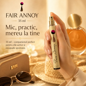 Parfum Fair Annoy 35 ml, Apă de Parfum Damă, Aromă Oriental Florală Caldă și Feminină, Format Compact, Note de Cocos, Ylang-Ylang, Piersică, Portocală, Iasomie, Gardenie, Trandafir, Vanilie, Ambră și Mosc - Img 8