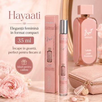 Parfum Hayaati 35 ml, Apă de Parfum Damă, Aromă Floral Fructată Dulce, Citrică și Moscată, Format Compact, Note de Grapefruit Roz, Citrice, Flori, Mosc, Lychee, Trandafir, Piersică, Vanilie și Pralină - Img 8