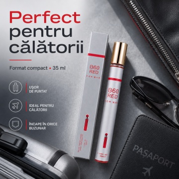 Parfum I360 Red For Man 35 ml, Apă de Parfum Bărbat, Aromă Citrica Proaspăt Condimentată și Lemnoasă, Format Compact, Note de Lămâie Verde, Bergamotă, Scorțișoară, Portocală, Mandarină, Lavandă, Mosc, Vetiver și Lemn de Santal - Img 3