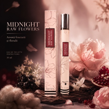 Parfum Midnight Raw Flowers 35 ml, Apă de Parfum Damă, Aromă Fructat Florală, Dulce și Moscată, Format Compact, Note de Coacăze Negre, Rodie, Iasomie de Noapte, Bujor, Mosc Alb și Vanilie - Img 7