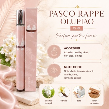 Parfum Pasco Rappe Olupiao 35 ml, Apă de Parfum Damă, Aromă Vanilată Sărată, Florală și Marină, Format Compact, Note de Iasomie de Apă, Mandarină Verde, Floare de Ghimbir, Vanilie, Sare, Cashmeran, Ambergris și Lemn de Santal - Img 7