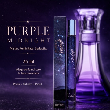 Parfum Purple Midnight 35 ml, Apă de Parfum Damă, Aromă Fructat Florală Misterioasă și Seducătoare, Format Compact, Note de Prună, Carambola, Pitahaya, Orhidee, Floare de Cactus de Noapte, Bujor, Paciuli, Lemn de Santal și Ambră - Img 5