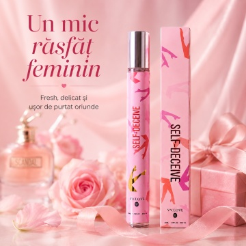 Parfum Self Deceive 35 ml, Apă de Parfum Damă, Aromă Floral Fructată Dulce și Fresh, Format Compact, Note de Portocală Roșie, Mandarină, Miere, Gardenie, Iasomie, Floare de Portocal, Caramel și Patchouli - Img 7