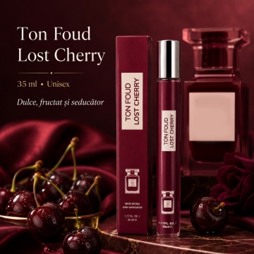 Parfum Ton Foud Lost Cherry 35 ml, Apă de Parfum Unisex, Aromă Dulce Fructată, Cireșe, Migdale și Vanilie, Format Compact, Note de Cireșe Negre, Vișine, Lichior de Cireșe, Prune, Trandafir Turcesc, Iasomie Sambac, Tonka și Lemn de Santal - Img 2