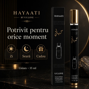 Parfum Unisex Arăbesc Hayaati 35 ml V.V. Love, Apă de Parfum, Inspirat de Hayaati Lattafa, Aromă Fructată Cald Condimentată cu Măr, Bergamotă, Scorțișoară, Note Lemnoase, Mosc și Vanilie - Img 4