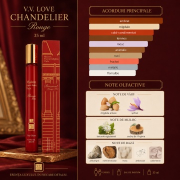 Parfum Unisex Chandelier Rouge 35 ml V.V. Love, Inspirat de Baccarat Rouge 540 Extrait de Parfum, Aromă Intensă cu Șofran, Migdale Amare, Iasomie, Cedru și Mosc - Img 3