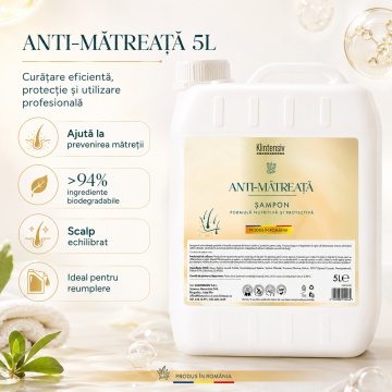 Șampon anti-mătreață Klintensiv, cu Piroctone Olamine, formulă profesională pentru hoteluri, saloane, firme, pensiuni și reumplere, produs românesc, bidon 5 L, 4x Stickere - Img 2