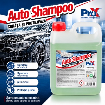 Șampon auto concentrat PRO X Auto Shampoo, pH neutru, spumare intensă, curățare și degresare caroserie, conferă luciu și protecție, pentru toate tipurile de caroserii, 2 L, 4x Stickere - Img 2