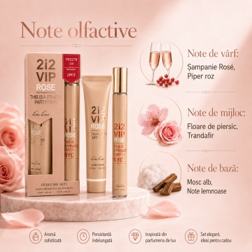 Set 2i2 VIP Rose This Is A Private Party NYC 2x35 ml, Apă de Toaletă Damă 35 ml + Cremă de Mâini 35 ml, Aromă Florală, Fructată, Elegantă și Sofisticată, Note de Șampanie Rosé, Piper Roz, Floare de Piersic, Trandafir, Mosc Alb și Note Lemnoase - Img 3