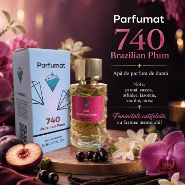 Set Apa de parfum Parfumat 740 Brazilian Plum, Dama, 50 ml si Gentuta cosmetice - Img 4