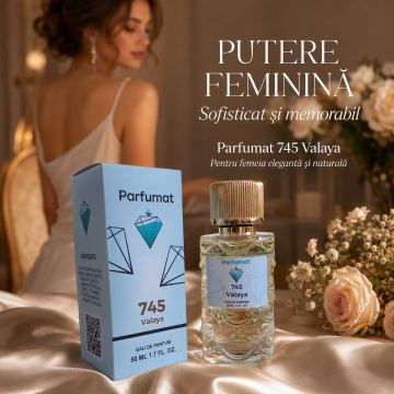 Set Apa de parfum Parfumat 745 Valaya, Dama, 50 ml si Gentuta cosmetice - Img 5