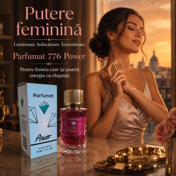 Set Apa de parfum Parfumat 776 Power, Dama, 50 ml si Gentuta cosmetice - Img 5