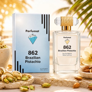 Set Apa de parfum Parfumat 862 Brazilian Pistachio, Unisex 100ml, 100 ml si Gentuta cosmetice - Img 4