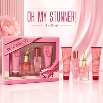 Set Cadou Damă V.V. Love Oh My Stunner 4 Piese, Body Lotion, Body Mist, Eau de Parfum și Shower Gel 4x50 ml, Inspirat din Scandal Jean Paul Gaultier