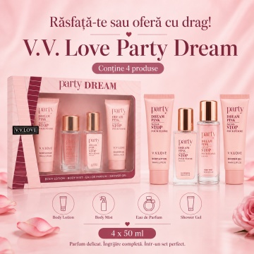 Set Cadou Damă V.V. Love Party Dream 4 Piese, Body Lotion, Body Mist, Eau de Parfum și Shower Gel 4x50 ml, Inspirat din Carolina Herrera 212 VIP Rosé - Img 2