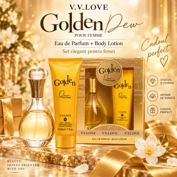 Set cadou V.V.Love Golden Dew Pour Femme, Eau de Parfum 30 ml + Body Lotion 50 ml, Parfum Feminin - Img 6