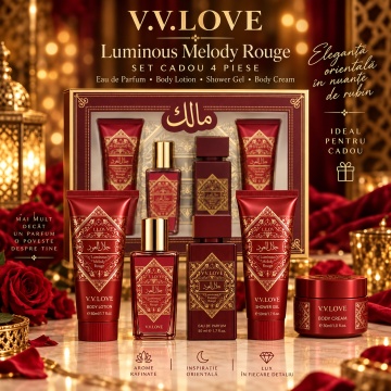 Set Cadou V.V.Love Luminous Melody Rouge, Eau de Parfum + Body Mist + Body Lotion + Shower Gel, 4 Produse 180 ml