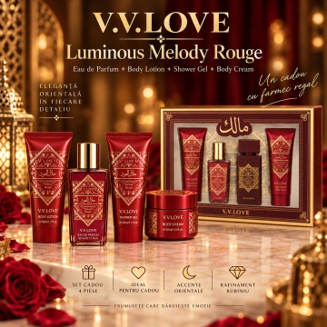 Set Cadou V.V.Love Luminous Melody Rouge, Eau de Parfum + Body Mist + Body Lotion + Shower Gel, 4 Produse 180 ml - Img 2