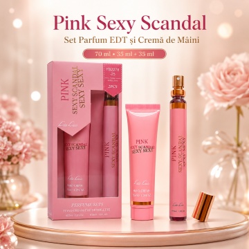 Set Parfum și Cremă de Mâini Pink Sexy Scandal Lea Luis 2x35 ml, Damă, Aromă Floral Citrică cu Miere, Note de Portocală Roșie, Mandarină, Iasomie, Gardenie, Caramel și Patchouli - Img 2