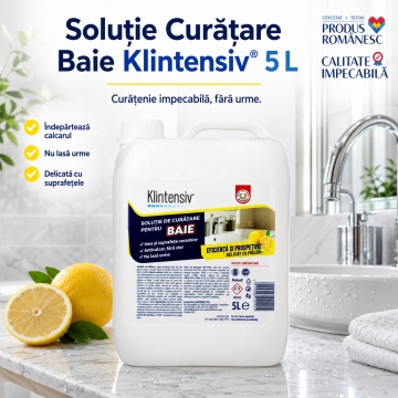 Soluție curățare baie Klintensiv, anticalcar, îndepărtează urme de apă și murdărie, protecție împotriva redepunerilor, pentru gresie, faianță, ceramică, cabine duș, baterii sanitare, 5 L, 4x Stickere - Img 3