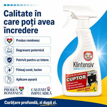 Soluție curățare cuptor Klintensiv, degresant profesional pentru grăsime arsă și depuneri carbonizate, pentru cuptoare, plite, tăvi, grătare și inox, 500 ml, 4x Stickere - Img 6