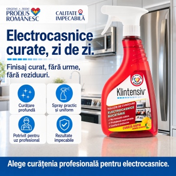 Soluție curățare electrocasnice Klintensiv, spray profesional pentru grăsime, pete și amprente, fără urme, pentru frigider, hotă, plită, cuptor, inox, crom, sticlă și plastic, 500 ml, 4x Stickere - Img 6
