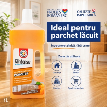 Soluție curățare parchet Klintensiv, detergent profesional pentru parchet lăcuit, protejează și redă strălucirea naturală, fără clătire, diluție 1%, parfum discret, 1 L, 4x Stickere - Img 4