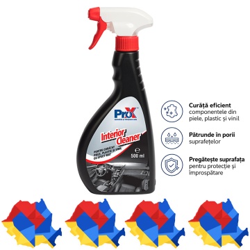 Soluție curățat interior auto PRO X Interior Cleaner, pentru piele, plastic și vinil, curățare rapidă habitaclu, emulsionează murdăria, utilizare ca atare, 500 ml, 4x Stickere