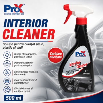 Soluție curățat interior auto PRO X Interior Cleaner, pentru piele, plastic și vinil, curățare rapidă habitaclu, emulsionează murdăria, utilizare ca atare, 500 ml, 4x Stickere - Img 2