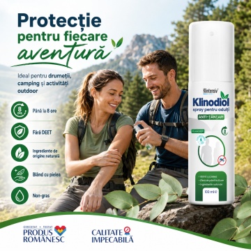 Spray anti țânțari adulți Klinodiol, repelent natural fără DEET, cu Citridiol 13%, protecție până la 8 ore împotriva țânțarilor și căpușelor, testat dermatologic, biodegradabil, 100 ml, 4x Stickere - Img 3