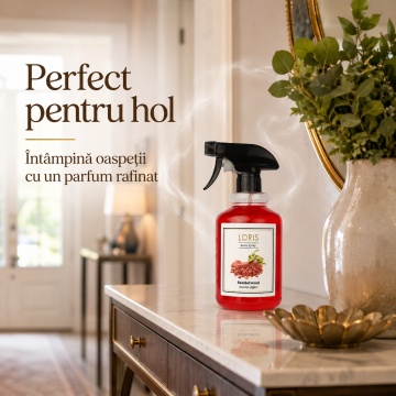 Spray Odorizant Loris Pafum SandalWood, 500 ml, pentru Cameră, Hol, Baie și Auto, Aromă Lemnoasă de Santal - Img 3