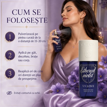 Spray Parfumat pentru Corp V.V. Love Ethereal Violet, 150 ml, Damă, Aromă Florală și Catifelată de Violetă - Img 4